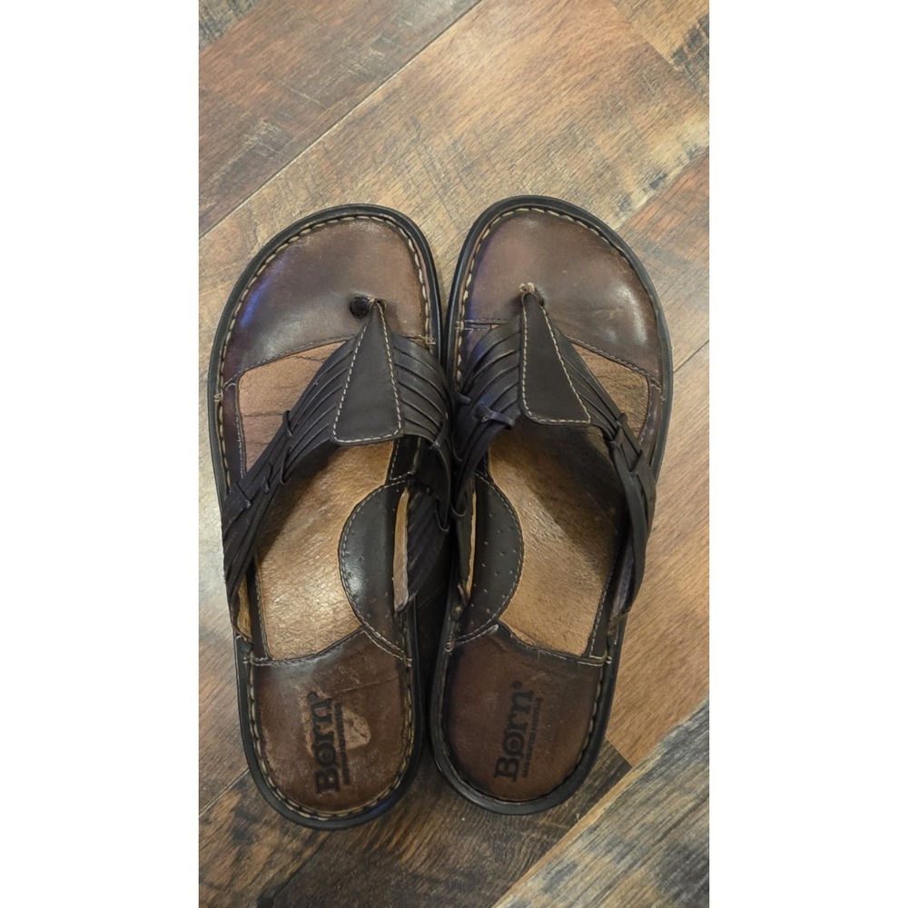 Børn BOC Sandal Thongs Womens Sz 7/38 Brown Leather Flip Flops Summer Shoes